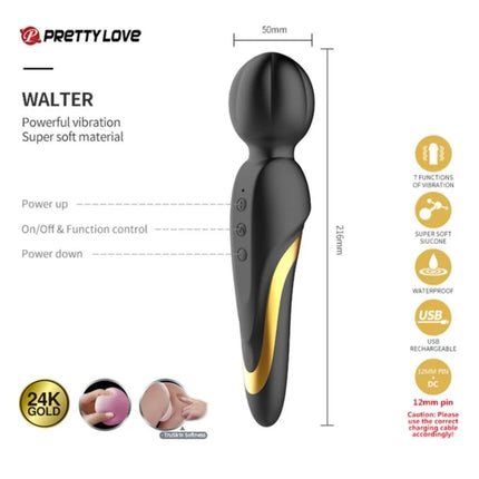 Schwarzer und goldener prettylove walter vibratortoy mit superweicher silikonoberfläche aus der queens luxury collection