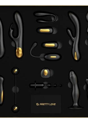 Schwarzes und goldenes erwachsenenspielzeugset aus silikon von pretty love queens luxury collection