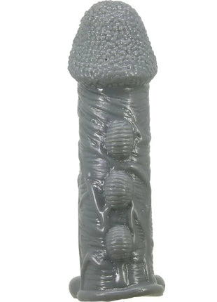 Grauer silikon dildo mit strukturierter, bauchiger spitze und drei erhabenen kugeln entlang des schafts von pretty love