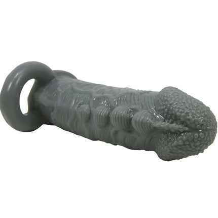 Grauer silikon-cockring mit strukturierter, gerillter oberfläche und schlaufe von pretty love zur verzögerung und vergrößerung