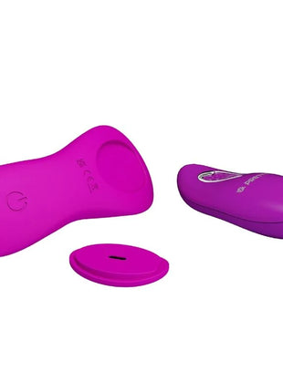 Vibrierender lila silikon-klitoris-stimulator romario mit rosa fernbedienung und basis von pretty love