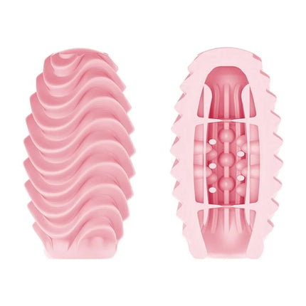 Pretty Love rosa doppelseitiges Masturbator-Ei aus Silikon mit gewellten Rillen und innenliegenden Kugelstrukturen