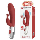 Roter pretty love rosenholz-hase-vibrator aus silikon mit 30 funktionen und silberner metallbasis usb-aufladbar