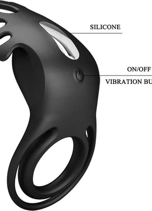 Schwarzer silikonring mit krallen-ähnlichem design und an-aus-knopf für vibrationsfunktion von pretty love ruben vibratorring