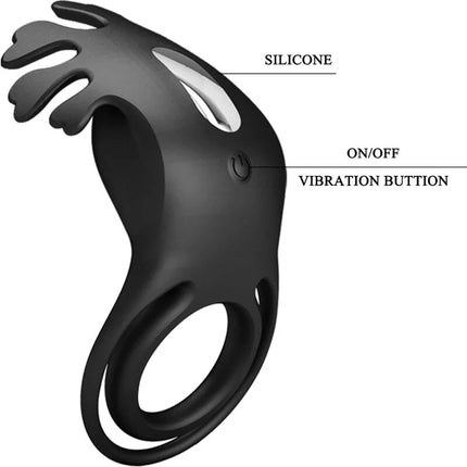 Schwarzer silikonring mit krallen-ähnlichem design und an-aus-knopf für vibrationsfunktion von pretty love ruben vibratorring
