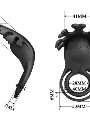 Schwarzer silikon cock ring mit flügeldesign und herzprägung von pretty love ruben vibratorring mit 7 vibrationen