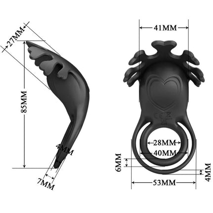 Schwarzer silikon cock ring mit flügeldesign und herzprägung von pretty love ruben vibratorring mit 7 vibrationen