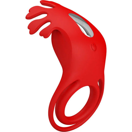 Roter silikonring mit flügelförmigem design und silberner akzent für den pretty love ruben vibratorring mit 7 vibrationen