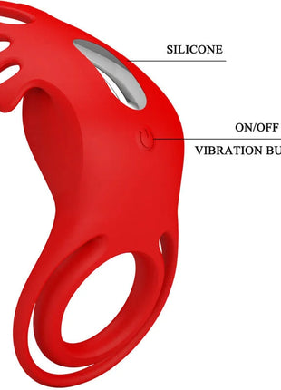 Roter silikon vibratorring pretty love ruben mit handförmigem design und an aus vibrationsknopf