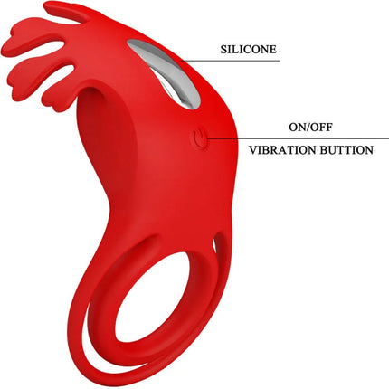 Roter silikon vibratorring pretty love ruben mit handförmigem design und an aus vibrationsknopf