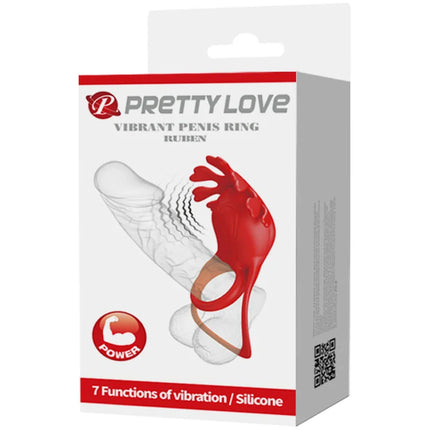 Roter silikon penisring von pretty love mit handförmigem design und sieben vibrationsstufen