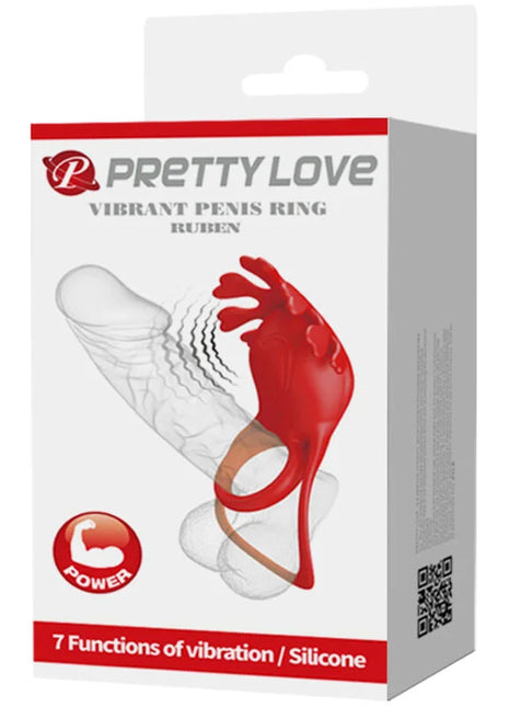 Roter silikon penisring von pretty love mit handförmigem design und sieben vibrationsstufen