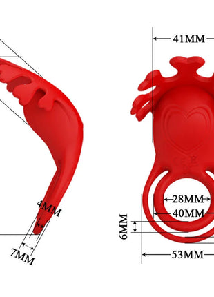 Roter silikon cock ring mit flügeldesign und herzförmiger gravur von pretty love ruben vibratorring mit 7 vibrationen