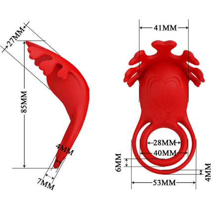 Roter silikon cock ring mit flügeldesign und herzförmiger gravur von pretty love ruben vibratorring mit 7 vibrationen