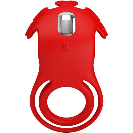 Roter silikonvibrationsring pretty love ruben mit silbernem powerknopf und integriertem led-licht
