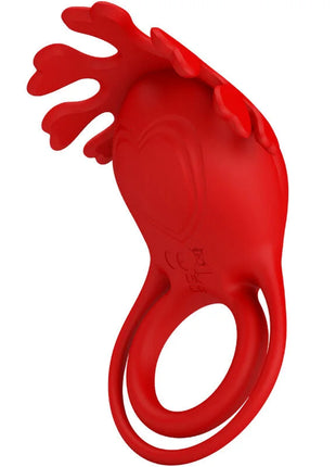 Roter silikon vibratorring pretty love ruben mit dekorativer blattförmiger spitze und 7 vibrationen