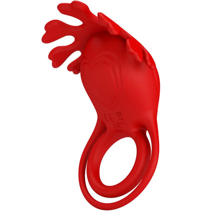 Roter silikon vibratorring pretty love ruben mit dekorativer blattförmiger spitze und 7 vibrationen