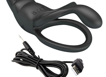 Schwarzer silikon vibrator von pretty love modell seth mit ring und zwei ohren mit sieben vibrationsmodi usb aufladbar