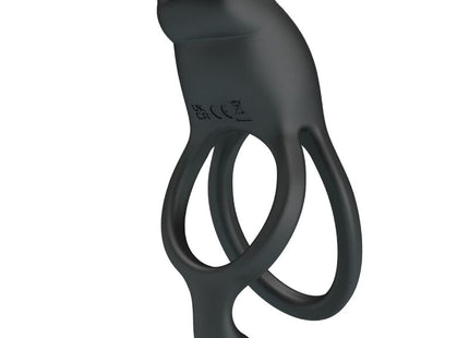 Schwarzer silikonring von pretty love in hasenform mit zwei ineinandergreifenden ringen und 7 vibrationseinstellungen