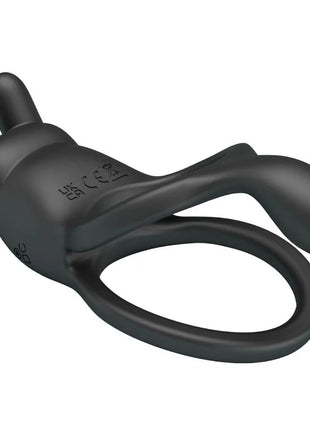 Schwarzer silikon-rabbit-vibrationsring von pretty love mit zwei aufrechten ohren und sieben vibrationsmodi