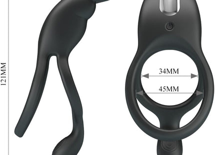 Schwarzer silicone cockring mit integriertem vibrator und powerknopf von pretty love seth doppel-vibrationsring rabbit