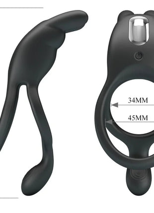 Schwarzer silicone cockring mit integriertem vibrator und powerknopf von pretty love seth doppel-vibrationsring rabbit