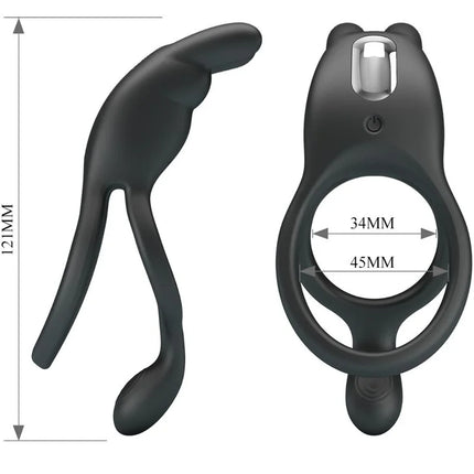 Schwarzer silicone cockring mit integriertem vibrator und powerknopf von pretty love seth doppel-vibrationsring rabbit