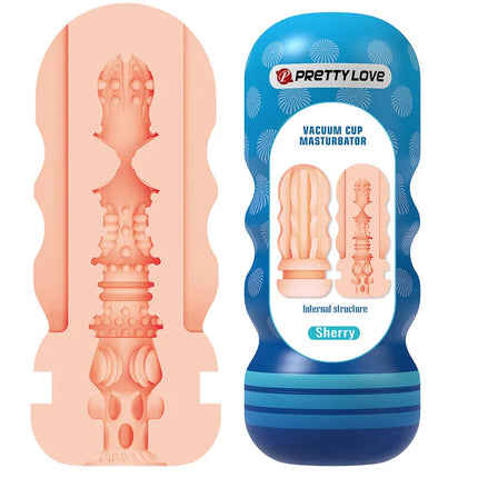 Prätty love sherry vakuumbecher masturbator blau weiß mit ergonomischem design und strukturierter innenseite mit zahlreichen rillen