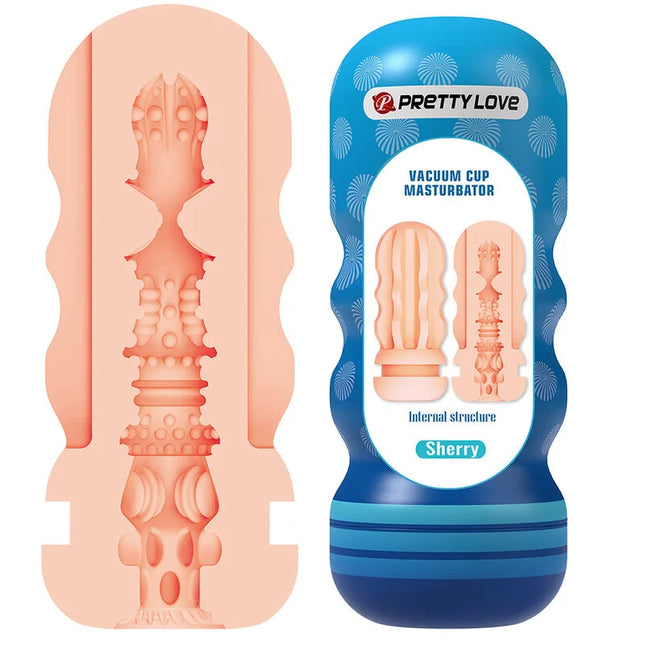 Prätty love sherry vakuumbecher masturbator blau weiß mit ergonomischem design und strukturierter innenseite mit zahlreichen rillen