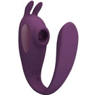 Lila silikon vibrator in form eines kaninchens mit abgerundeten ohren und glänzend glatter oberfläche von pretty love