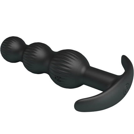Schwarzer silikonanalvibrator pretty love sidney mit drei strukturierten segmenten und gebogenem griff
