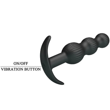 Schwarzer silikon vibrierender analplug von pretty love mit 10 vibrationen und geriffeltem, segmentiertem design