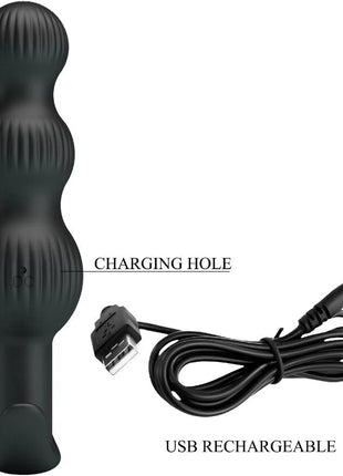 Schwarzer ribbeliger silikon usb wiederaufladbarer pretty love sidney analvibrator mit ladeanschluss