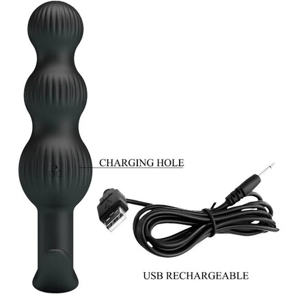 Schwarzer ribbeliger silikon usb wiederaufladbarer pretty love sidney analvibrator mit ladeanschluss