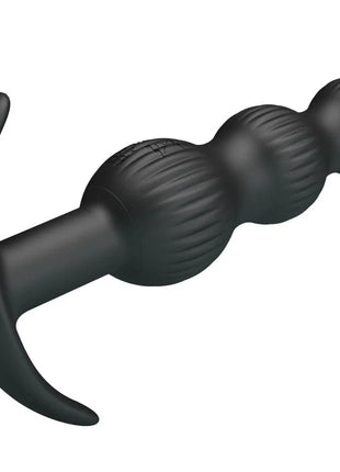 Schwarzer silikon analplug mit strukturierter segmentierung und gebogenem griff von pretty love sidney analvibrator