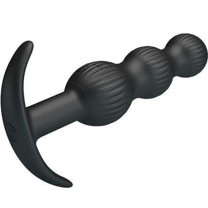 Schwarzer silikon analplug mit strukturierter segmentierung und gebogenem griff von pretty love sidney analvibrator