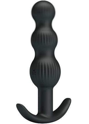 Schwarzer silikon-analplug pretty love sidney mit strukturierter, segmentierter oberfläche und gebogenem griff aus silikon