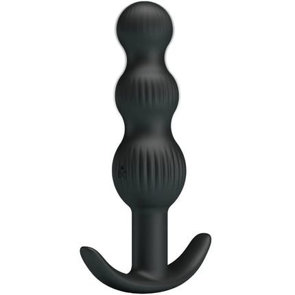 Schwarzer silikon-analplug pretty love sidney mit strukturierter, segmentierter oberfläche und gebogenem griff aus silikon