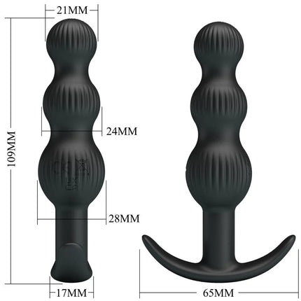 Schwarzer silikon analvibrator pretty love sidney mit 10 vibrationen und segmentiertem griff mit haken am boden
