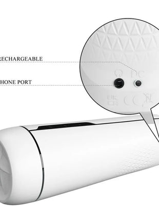 Weißer zylindrischer usb wiederaufladbarer männlicher masturbator mit vibrationsfunktion und texturierter oberfläche von pretty love