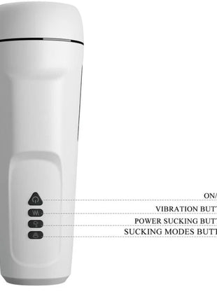 Weißer zylindrischer männlicher mastubator von pretty love mit vibration stimme und saugung, drei steuerungstasten