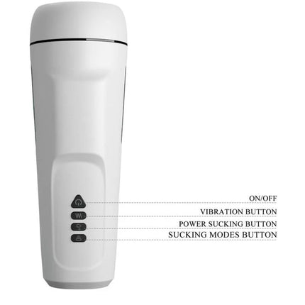 Weißer zylindrischer männlicher mastubator von pretty love mit vibration stimme und saugung, drei steuerungstasten