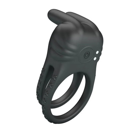 Schwarzer pretty love silikon vibrations-penisring mit 10 funktionen und usb aufladbar, hasenform mit strukturierter griffoberfläche