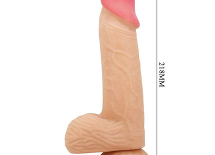 Beiger silikon realistischer dildo mit pinker spitze 218 mm hoch 65 mm breit aus der pretty love sliding skin serie