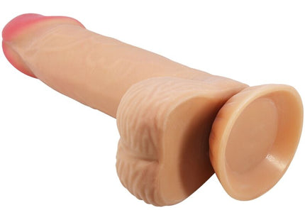 Beiger silikon dildo mit rosa spitze und saugnapfbasis aus der pretty love sliding skin serie 20,6 cm lang