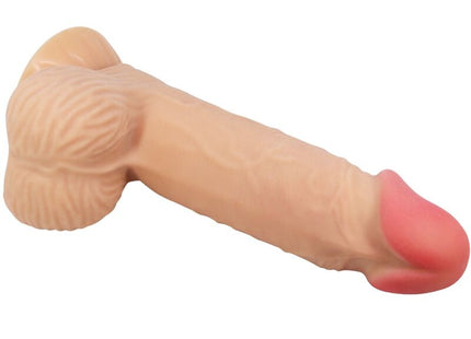 Beiger silikon realistischer dildo mit pinker spitze aus der pretty love sliding skin serie mit gleitendem haut-saugnapf 20,6 cm