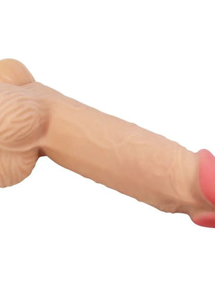 Beiger silikon realistischer dildo mit pinker spitze aus der pretty love sliding skin serie mit gleitendem haut-saugnapf 20,6 cm