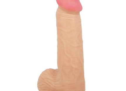 Beiger silikon realistischer dildo mit pinkem kopf und strukturierter oberfläche aus der pretty love sliding skin serie
