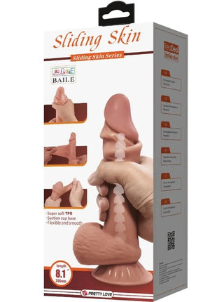 PRETTY LOVE - SLIDING SKIN SERIES REALISTISCHER DILDO MIT SCHIEBENDEM BRAUNEN HAUTSAUGNAPF 19,4 CM