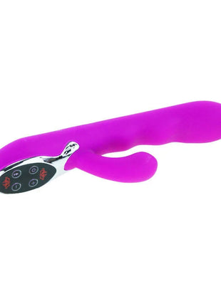 Vibrierender lila kaninchenförmiger vibrator pretty love smart crazy mit silbernem bedienfeld und roten symbolen